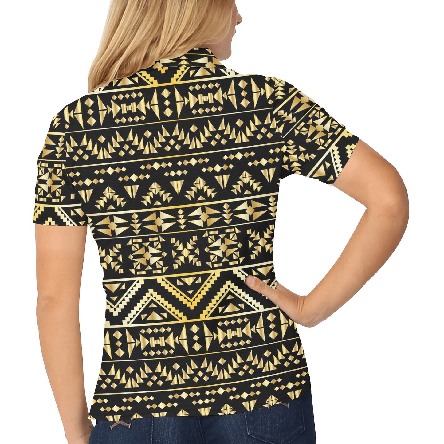 Gold Aztec Tribal Women's Polo Shirt