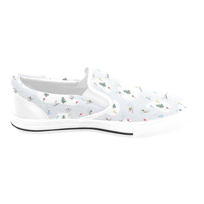 Ski Print Design LKS305 White Slip Ons Canvas Women's Shoes