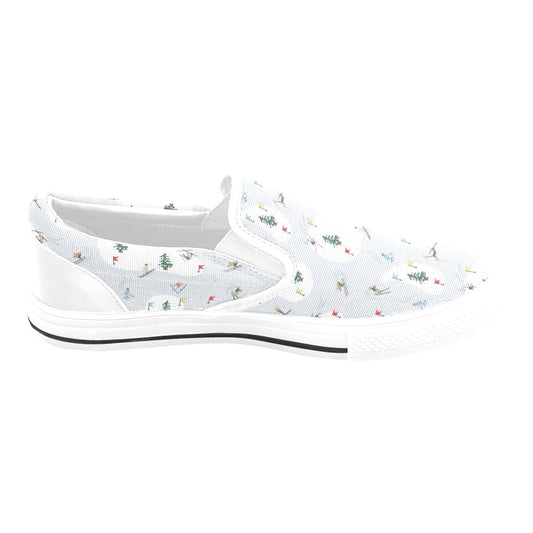 Ski Print Design LKS305 White Slip Ons Canvas Women's Shoes