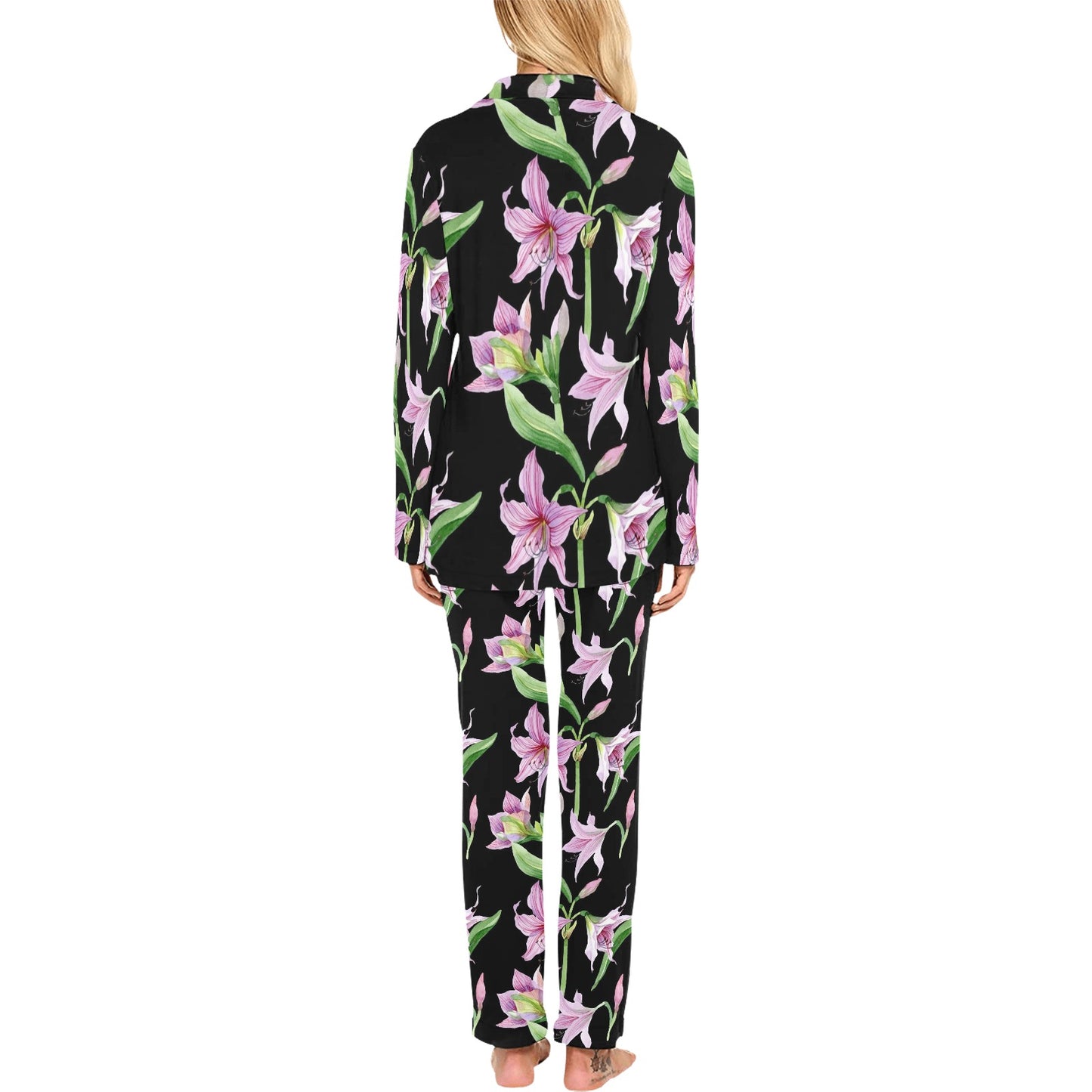 Amaryllis Pattern Print Design AL08 Women's Long Pajama Set