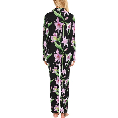 Amaryllis Pattern Print Design AL08 Women's Long Pajama Set