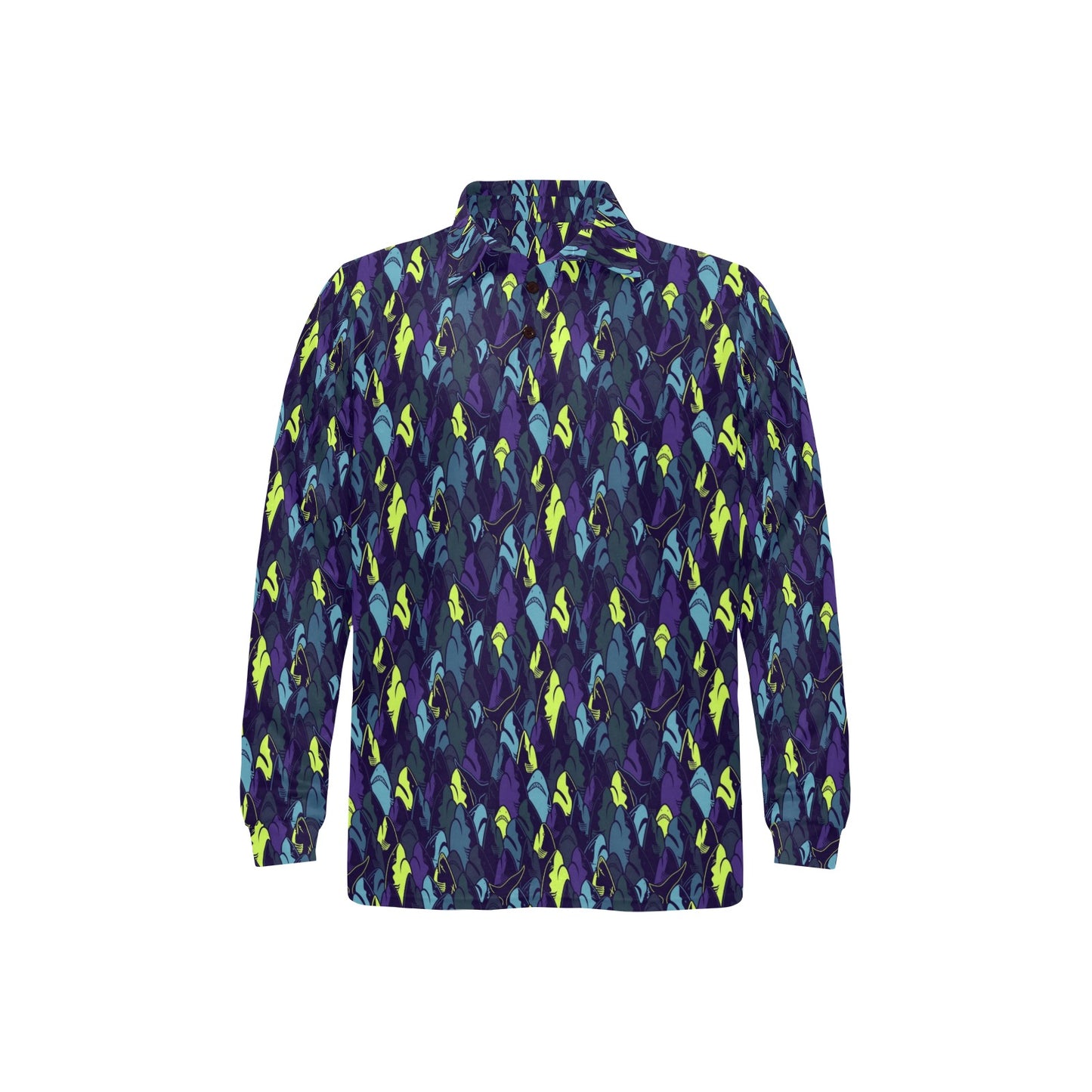 Shark Neon color Print Long Sleeve Polo Shirt For Men's
