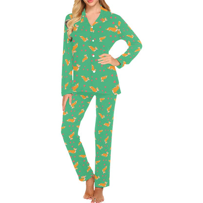 Cardigan Welsh Corgis Pattern Print Design 03 Women's Long Pajama Set