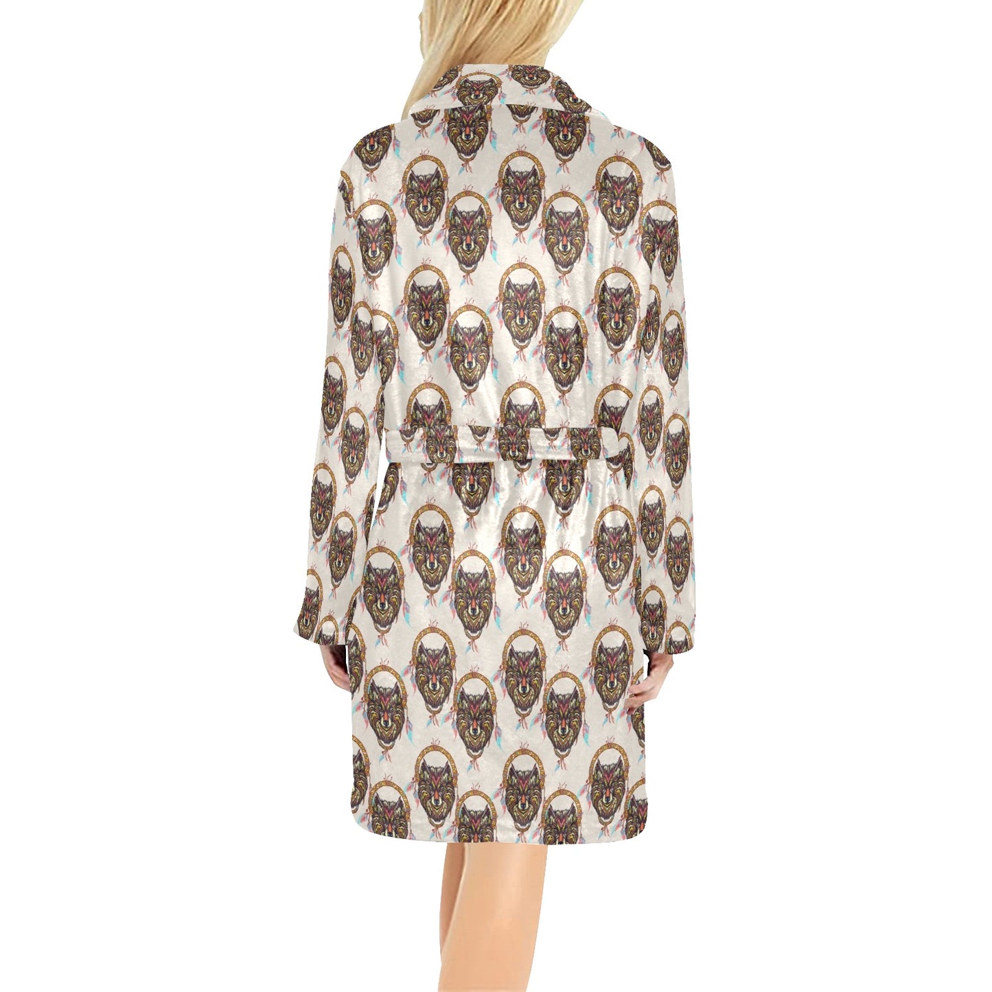Wolf Tribal Dream Catcher Design Print Women's Fleece Robe