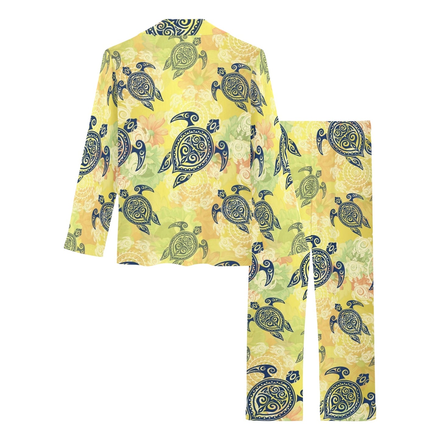 Hawaiian Turtle Tribal Design Print Women's Long Pajama Set