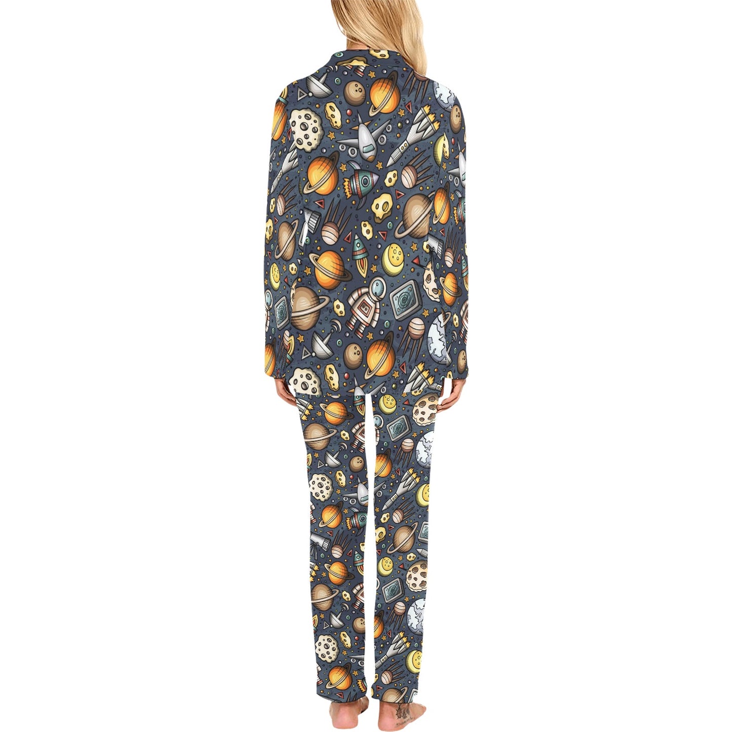 Space Pattern Print Women's Long Pajama Set