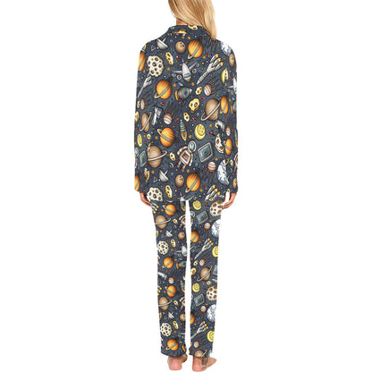 Space Pattern Print Women's Long Pajama Set