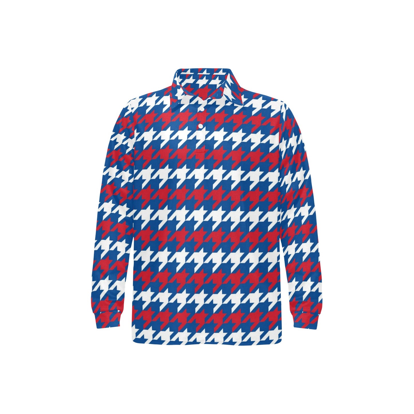 Patriotic Houndstooth Pattern Print Design A02 Long Sleeve Polo Shirt For Men's