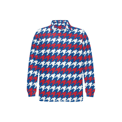 Patriotic Houndstooth Pattern Print Design A02 Long Sleeve Polo Shirt For Men's