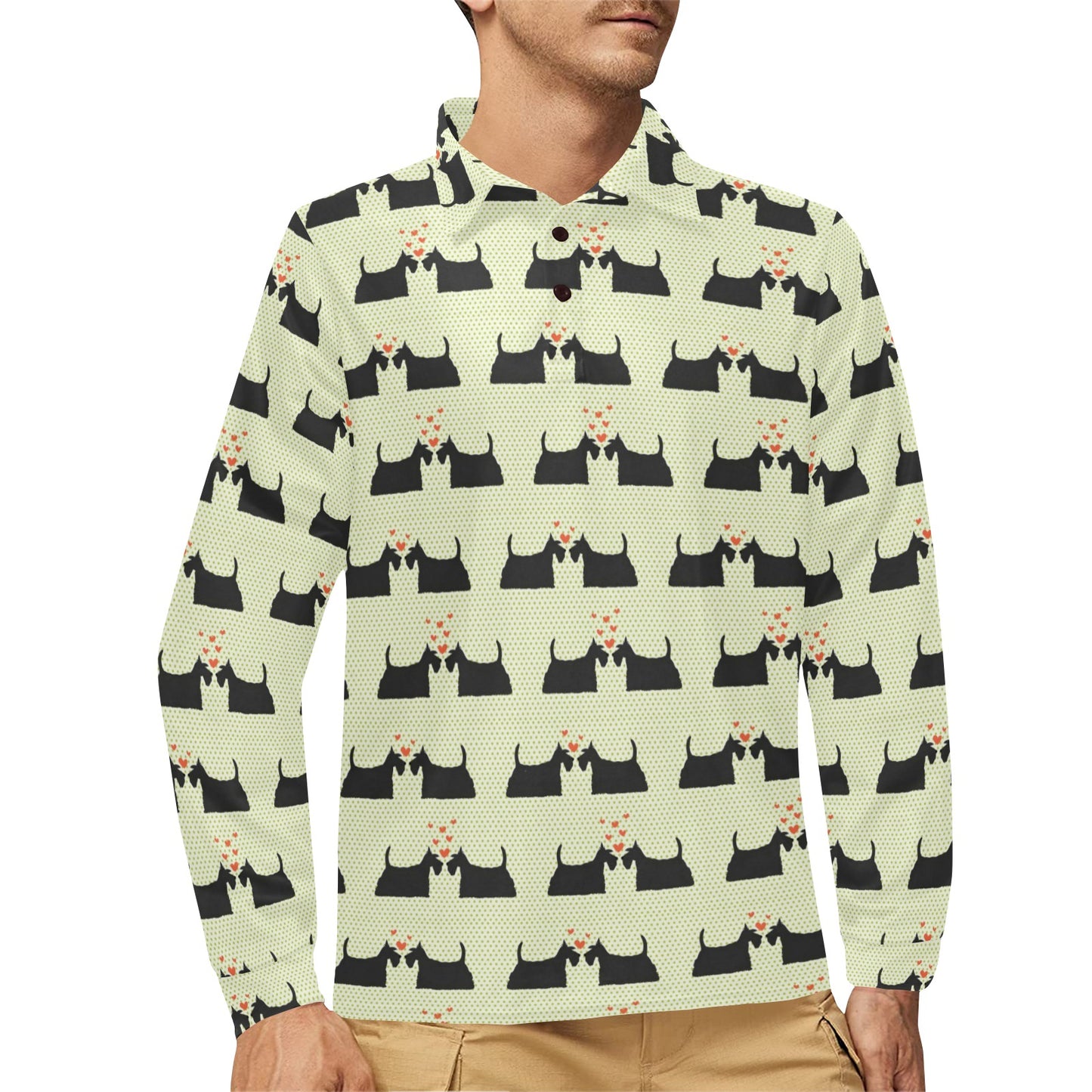 Scottish Terriers Print Design LKS304 Long Sleeve Polo Shirt For Men's
