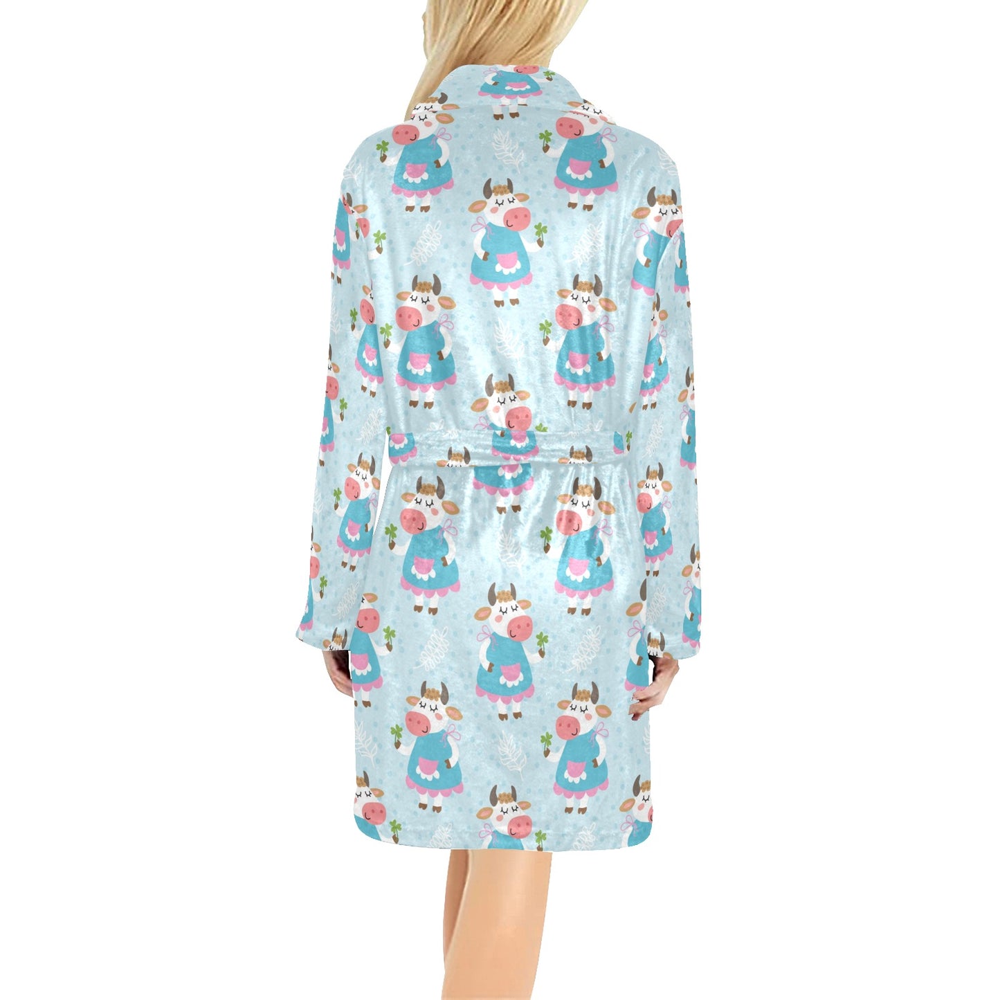 Cattle Happy Pattern Print Design 03 Women's Fleece Robe