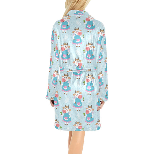 Cattle Happy Pattern Print Design 03 Women's Fleece Robe