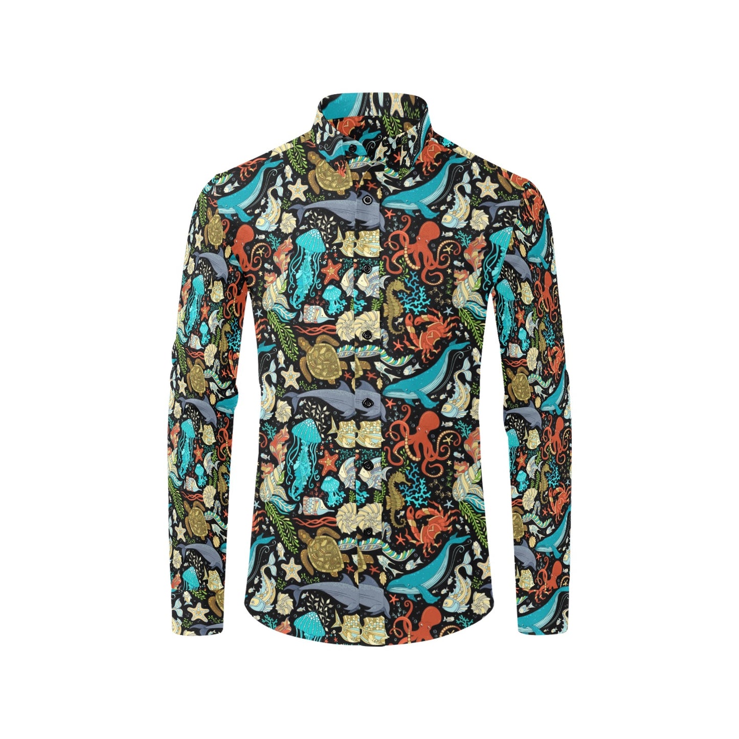 Underwater Animal Print Design LKS301 Men's Long Sleeve Dress Shirt