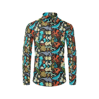 Underwater Animal Print Design LKS301 Men's Long Sleeve Dress Shirt