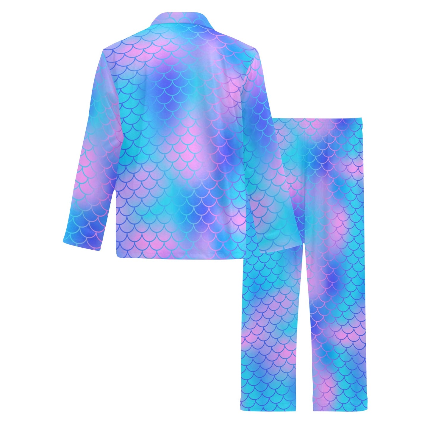 Mermaid Scales Pattern Print Design 04 Men's Long Pajama Set