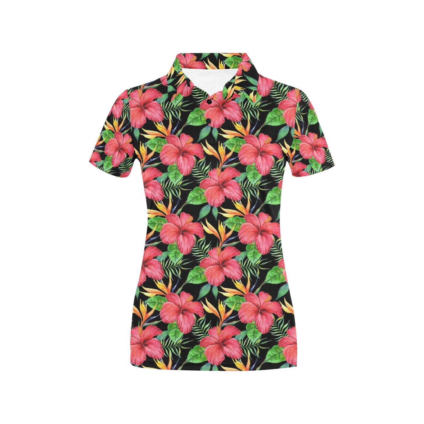 Red Hibiscus Pattern Print Design HB07 Women's Polo Shirt