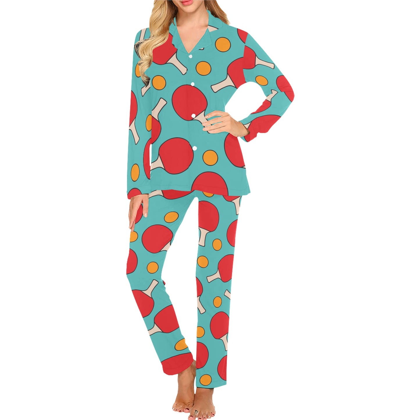 Ping Pong Pattern Print Design A01 Women's Long Pajama Set