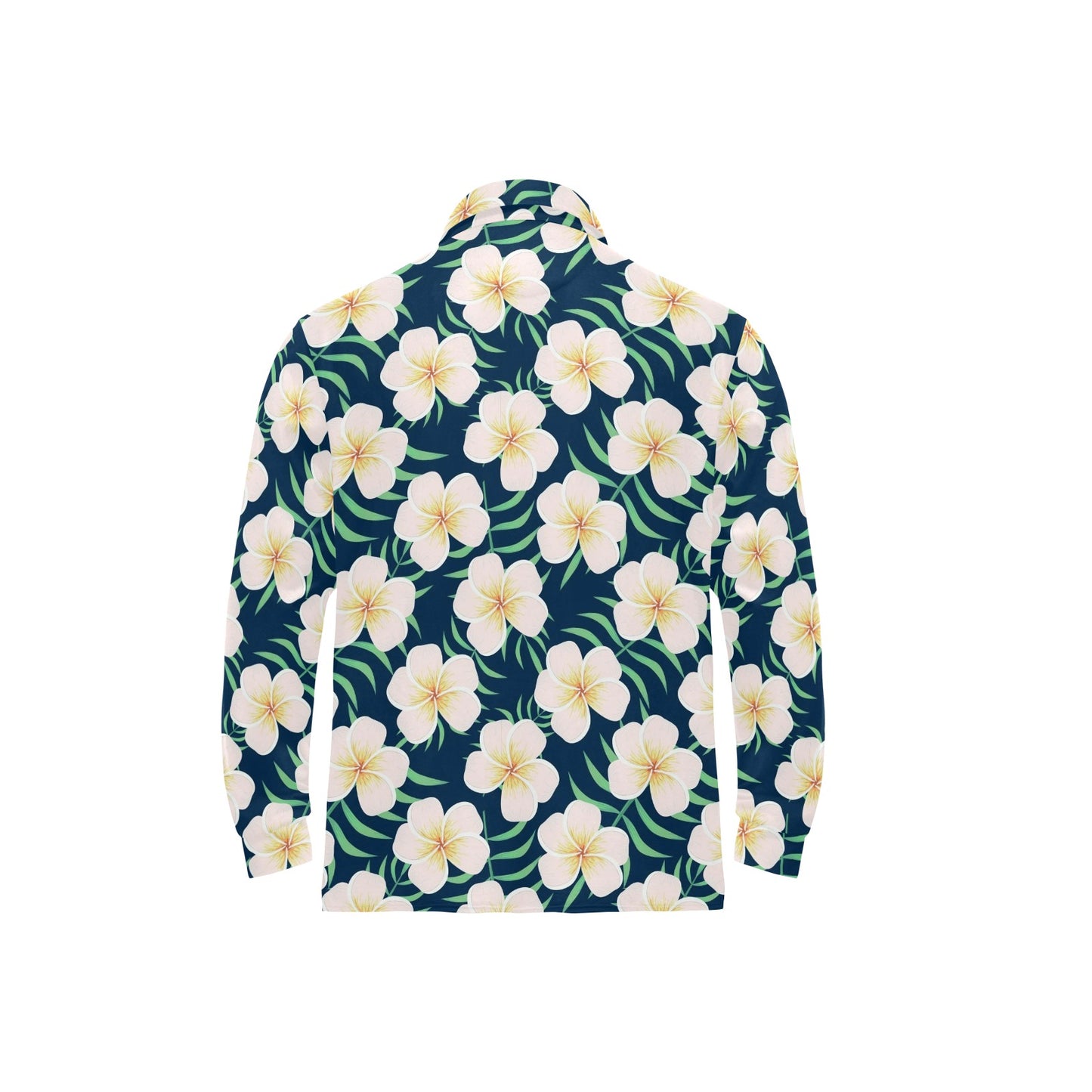 Pink Plumeria Pattern Print Design PM016 Long Sleeve Polo Shirt For Men's