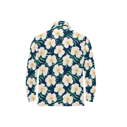 Pink Plumeria Pattern Print Design PM016 Long Sleeve Polo Shirt For Men's