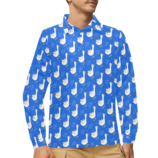 Goose Print Design LKS402 Long Sleeve Polo Shirt For Men's