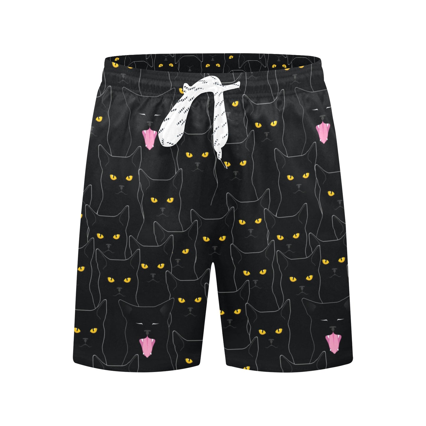 Black Cat Yellow Eyes Print Pattern Men's Swim Trunks Beach Shorts