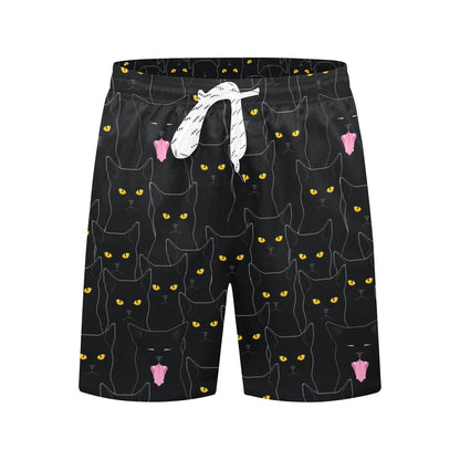 Black Cat Yellow Eyes Print Pattern Men's Swim Trunks Beach Shorts