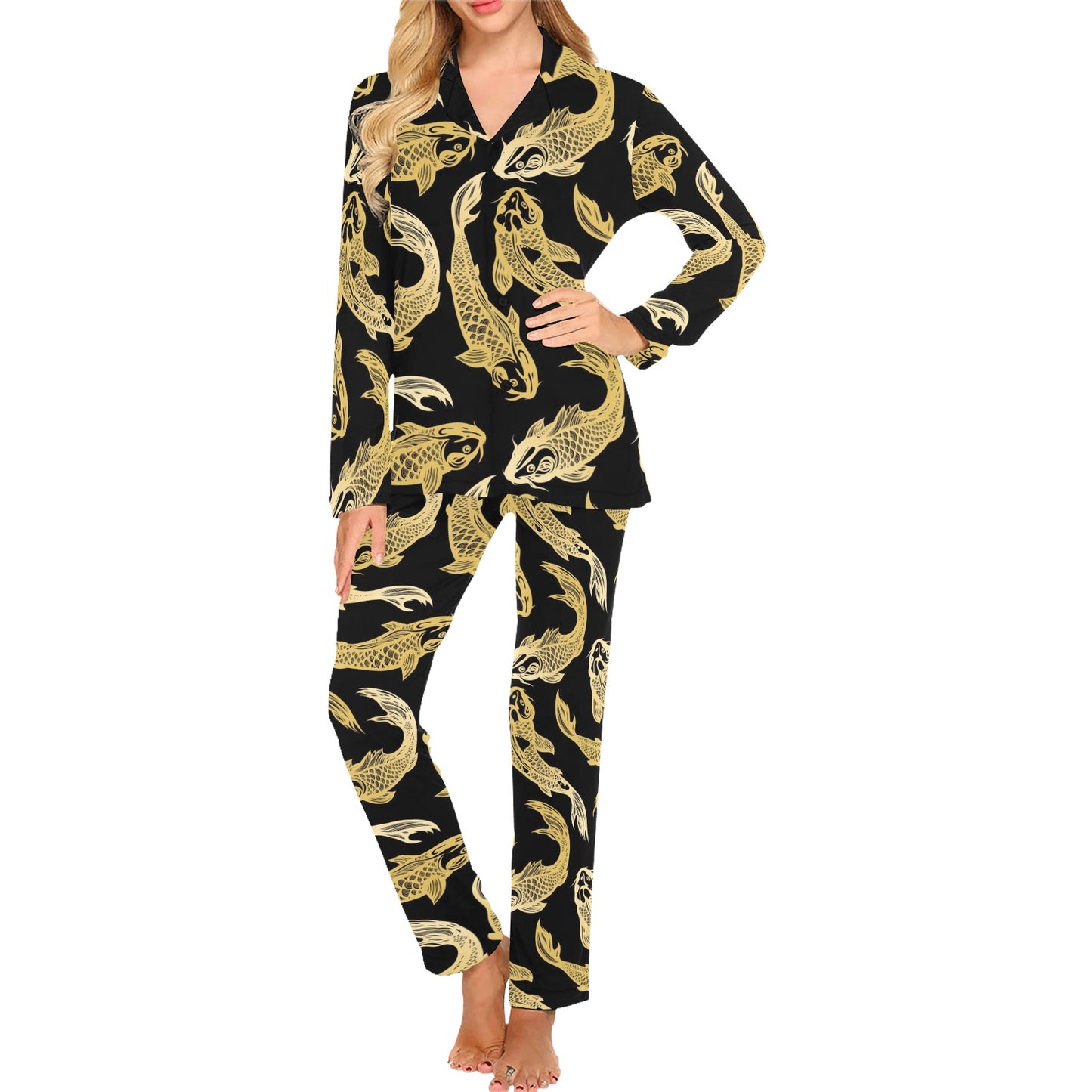 KOI Fish Pattern Print Design 03 Women's Long Pajama Set