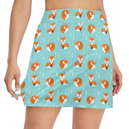 Fox Design Snow Print Pattern 17" Golf & Pickleball Skort with Pockets