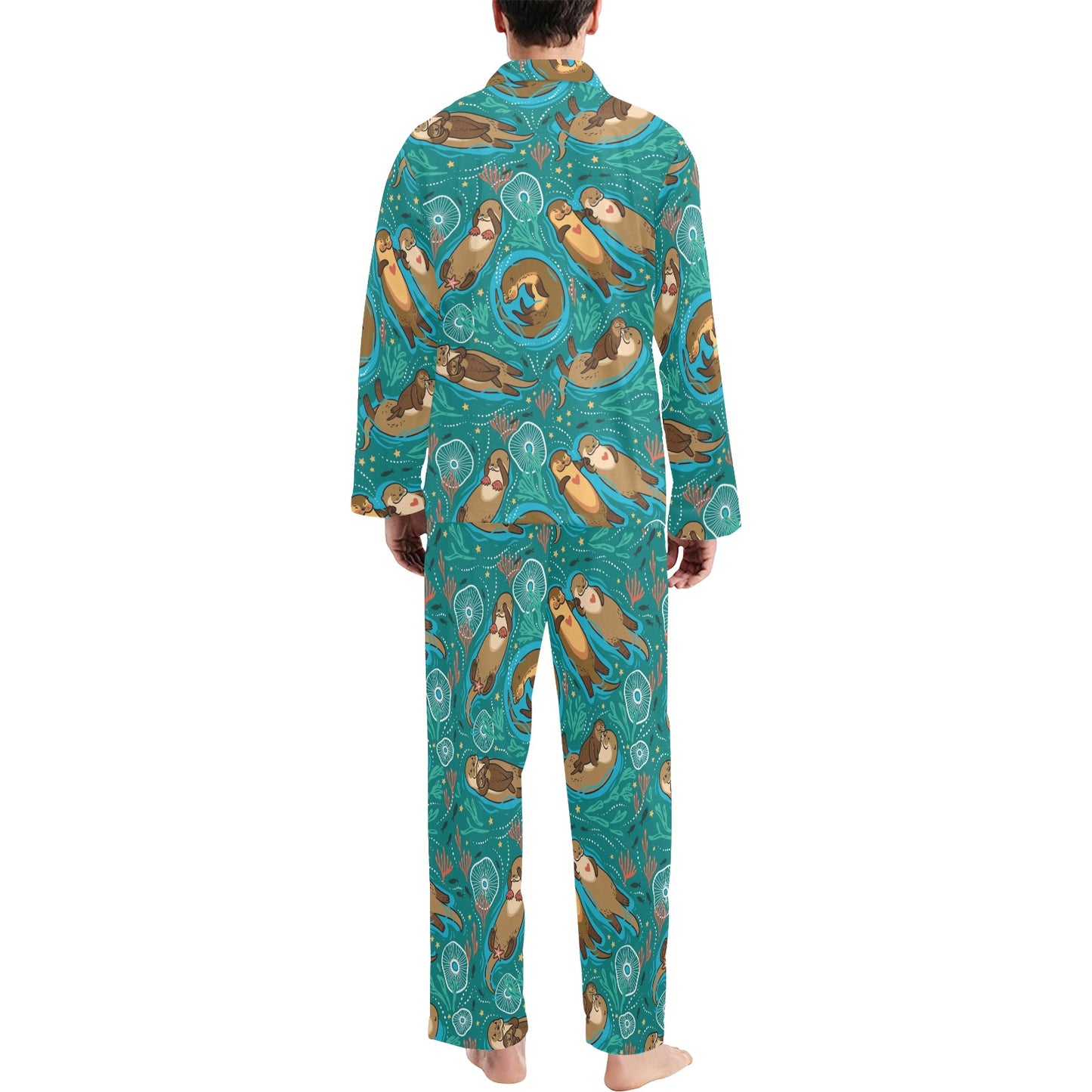 Sea Otter Pattern Print Design 01 Men's Long Pajama Set