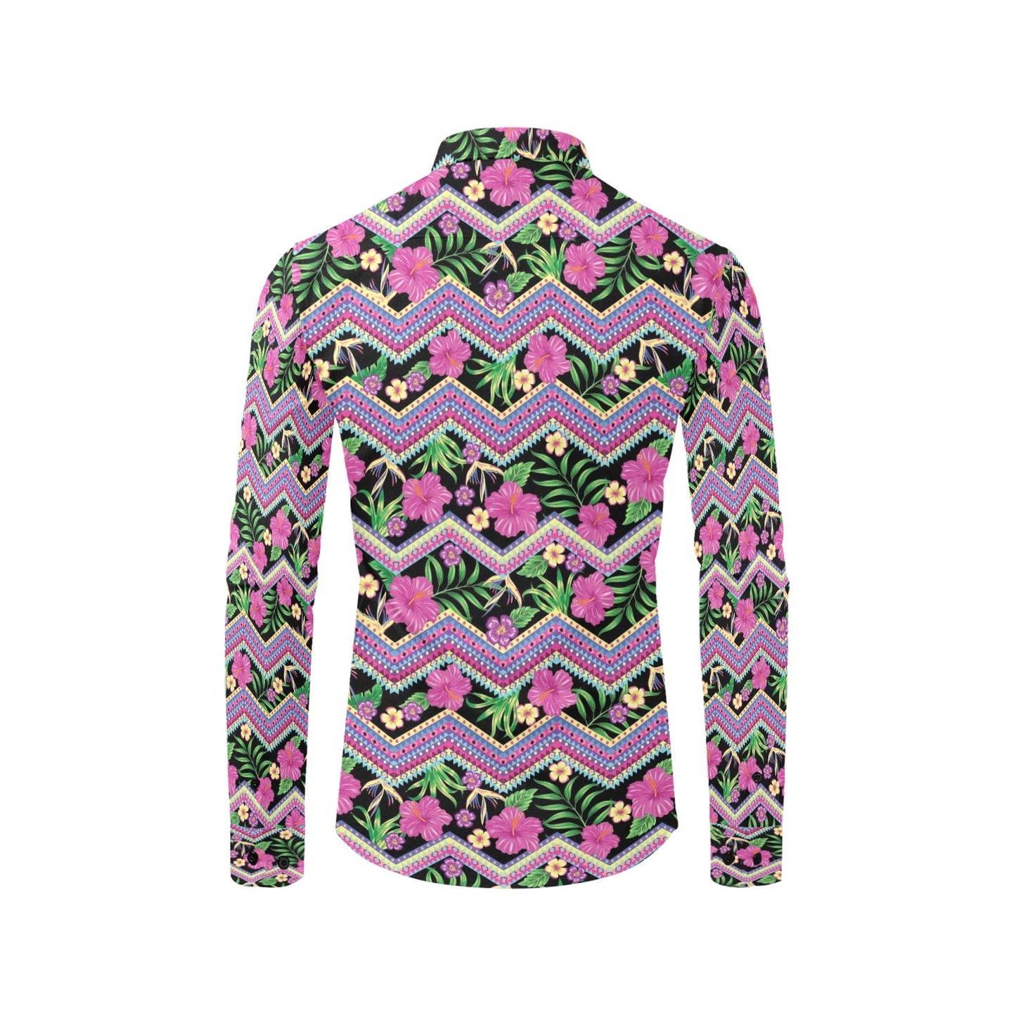 Hibiscus Pink Zigzag Line Pattern Design LKS307 Men's Long Sleeve Dress Shirt