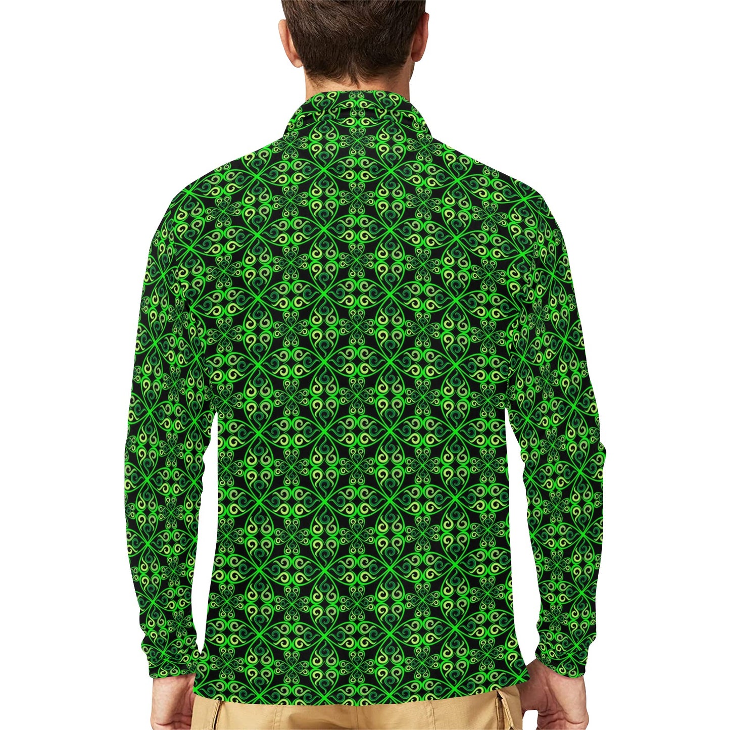 Celtic Green Neon Design Long Sleeve Polo Shirt For Men's