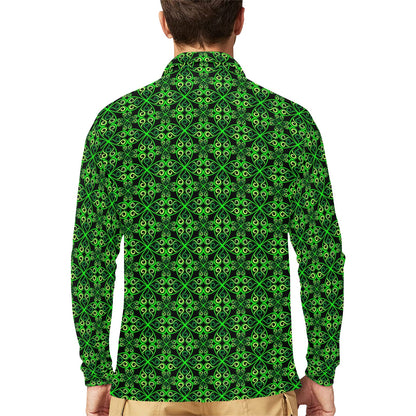 Celtic Green Neon Design Long Sleeve Polo Shirt For Men's
