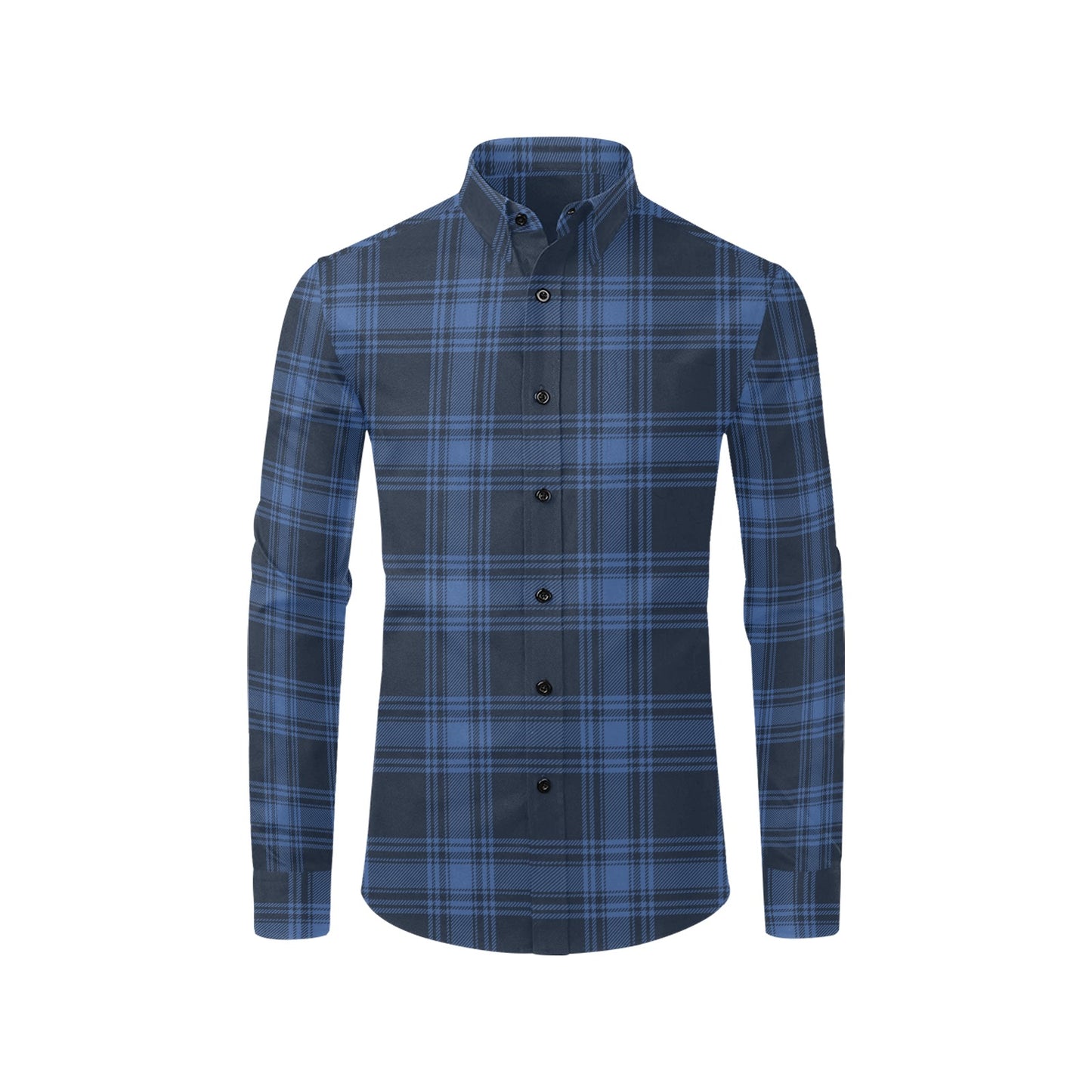 Tartan Blue Print Design LKS304 Men's Long Sleeve Dress Shirt