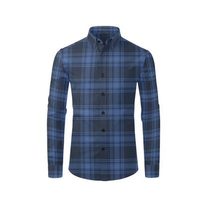 Tartan Blue Print Design LKS304 Men's Long Sleeve Dress Shirt