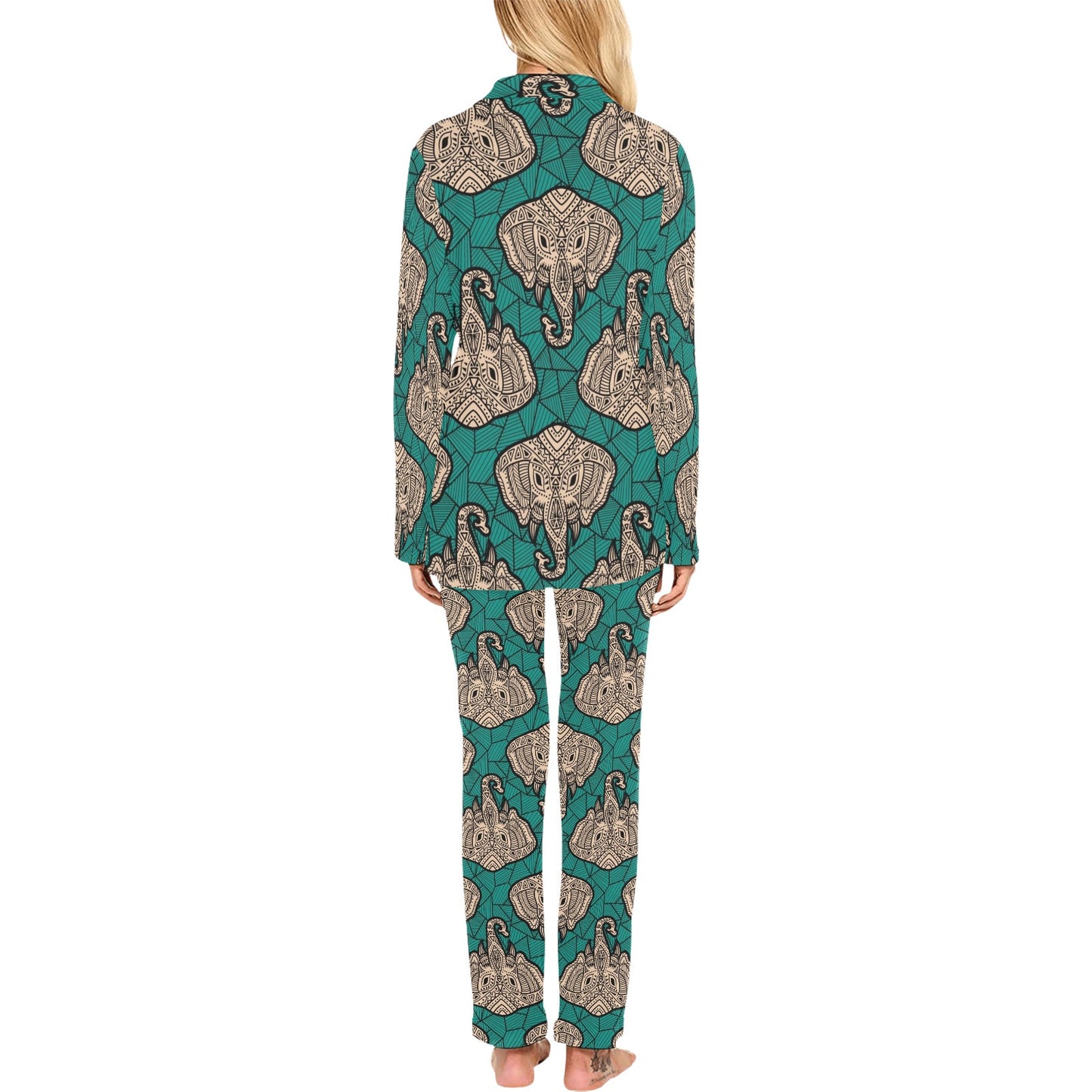Boho Head Elephant Women's Long Pajama Set