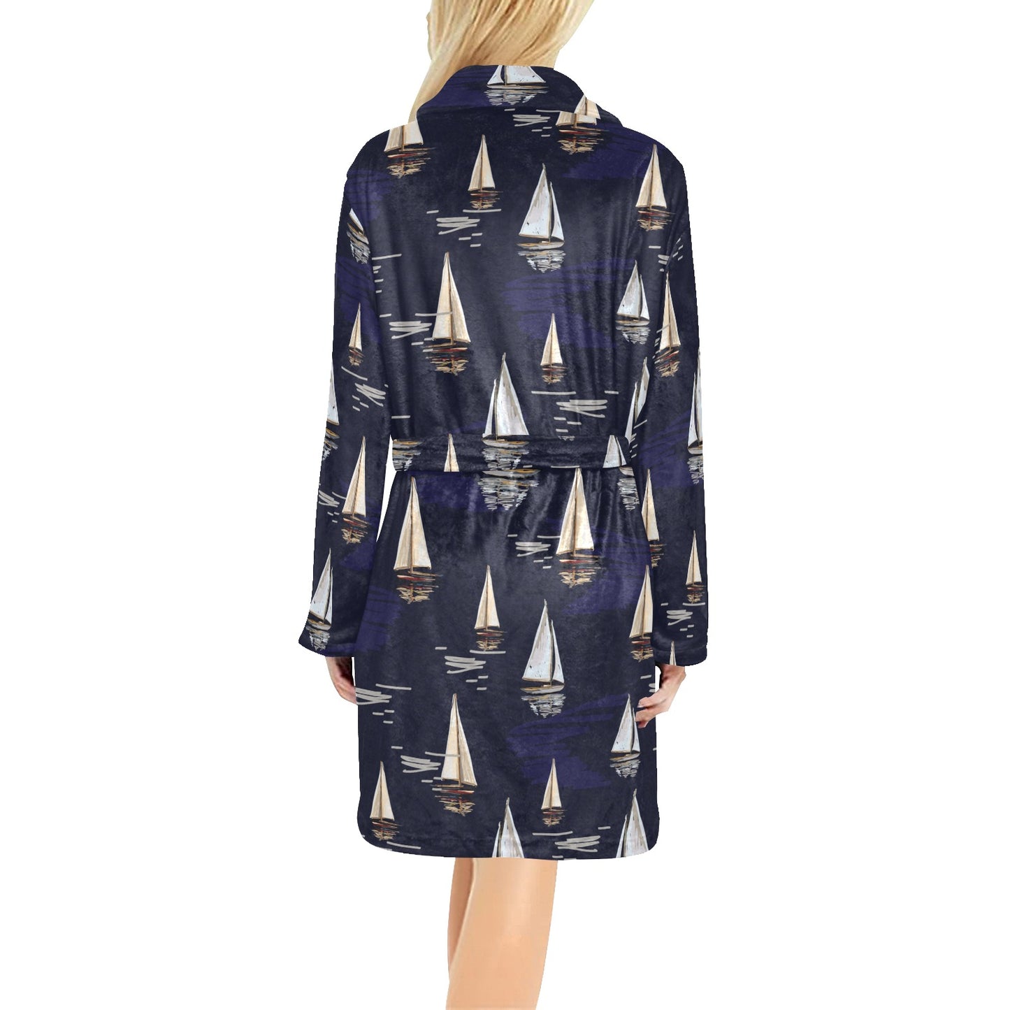 Sailing Ships Pattern Print Design A05 Women's Fleece Robe