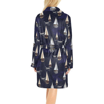 Sailing Ships Pattern Print Design A05 Women's Fleece Robe