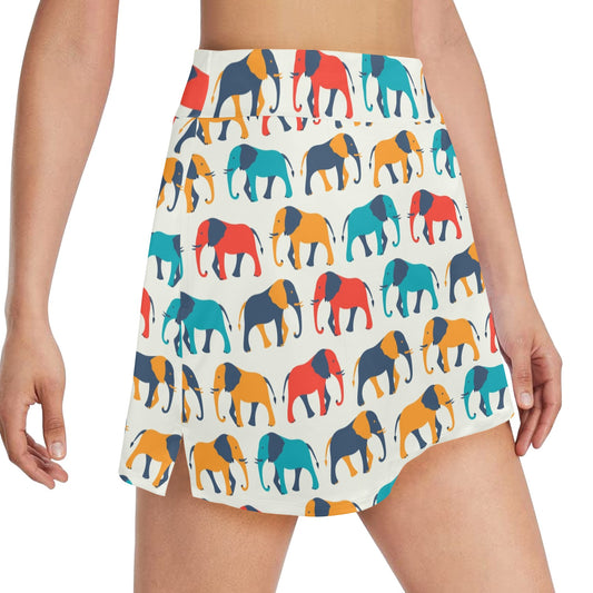 Elephant Colorful Print Pattern 17" Golf & Pickleball Skort with Pockets