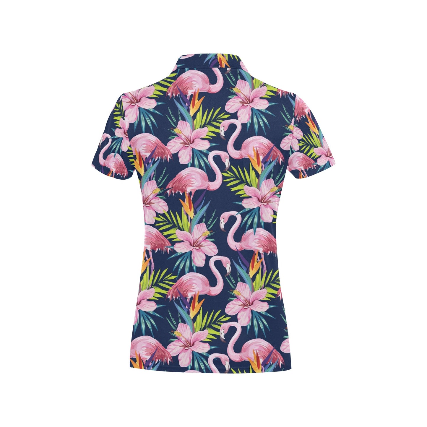 Flamingo Hibiscus Print Women's Polo Shirt