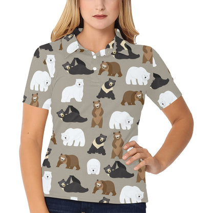 Bear Pattern Print Design BE03 Women's Polo Shirt