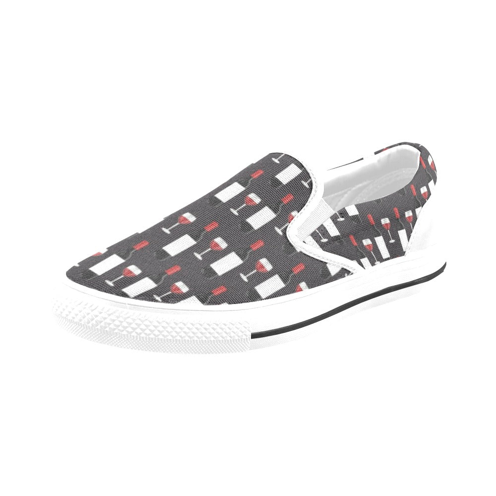 Wine Print Design LKS309 White Slip Ons Canvas Women's Shoes