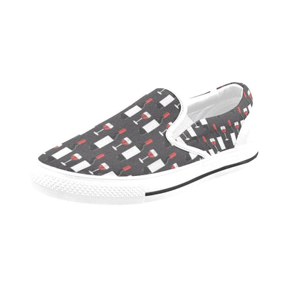 Wine Print Design LKS309 White Slip Ons Canvas Women's Shoes