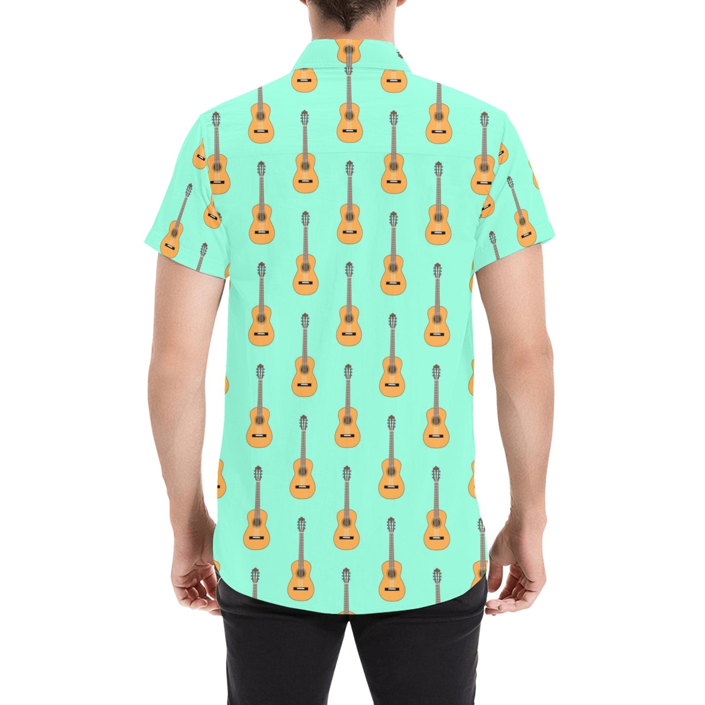 Acoustic Guitar Print Design LKS403 Men Short Sleeve Button Up Shirt