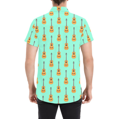 Acoustic Guitar Print Design LKS403 Men Short Sleeve Button Up Shirt