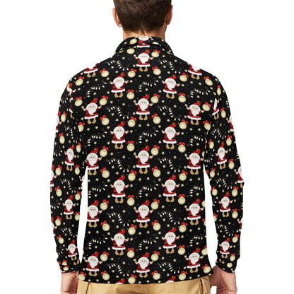 Santa Christmas Themed Print Design LKS307 Long Sleeve Polo Shirt For Men's