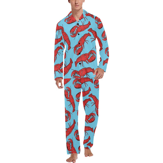 Lobster Red Pattern Print Design 03 Men's Long Pajama Set