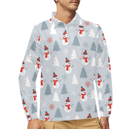 Snowman Print Design LKS302 Long Sleeve Polo Shirt For Men's