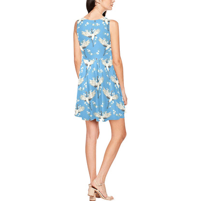 Crane Pattern Print Design 03 Sleeveless Dress