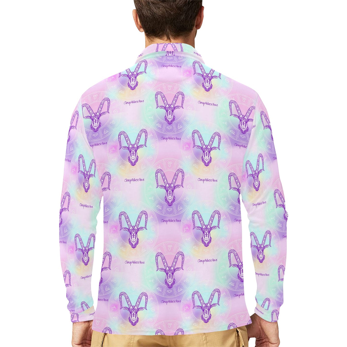 Capricorn Zodiac Pattern Print Design 02 Long Sleeve Polo Shirt For Men's