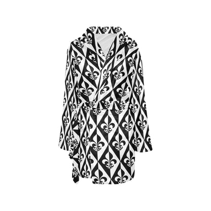 Fleur De Lis Black White Pattern Print Design 02 Women's Fleece Robe